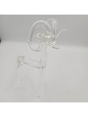 Cool MCM Hand Blown Clear Art Glass Ram 7" Tall